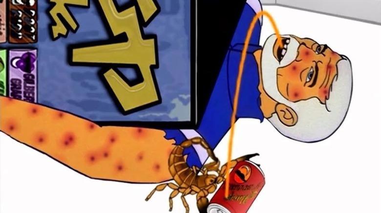 Captain Murphy (Harry Goz) is stuck under a soda machine with a frenemy scorpion in Sealab 2021