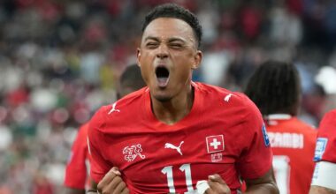 Switzerland's Dan Ndoye (11) celebrates after scoring his side's second goal
