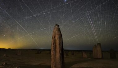 Image of the Australian desert showing the growing light pollution caused by artificial satellites. Credit: Joshua Rozells