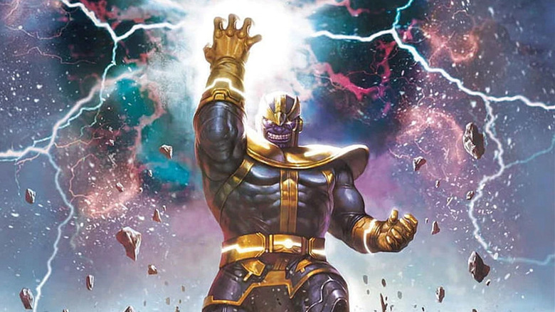 Thanos creating a storm in Marvel Comics