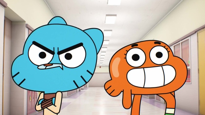 Gumball and Darwin standing in a hallway on The Amazing World of Gumball S3E4