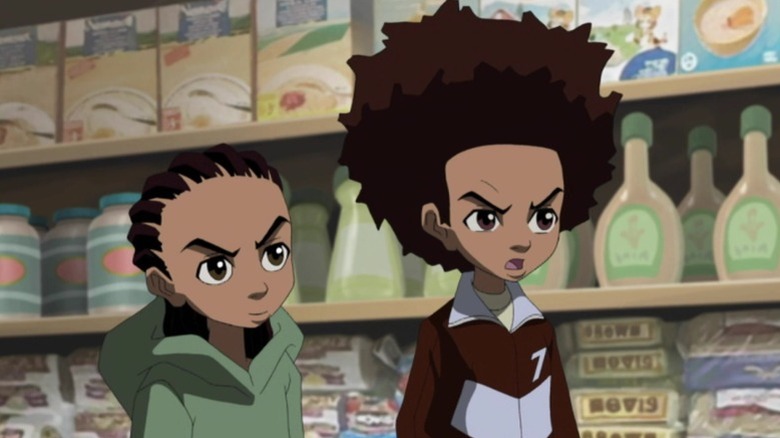 Riley and Huey standing in a supermarket aisle on The Boondocks S1E3