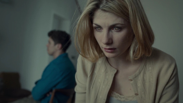 Jodie Whittaker's Ffion Foxwell with miscolored eyes on Black Mirror