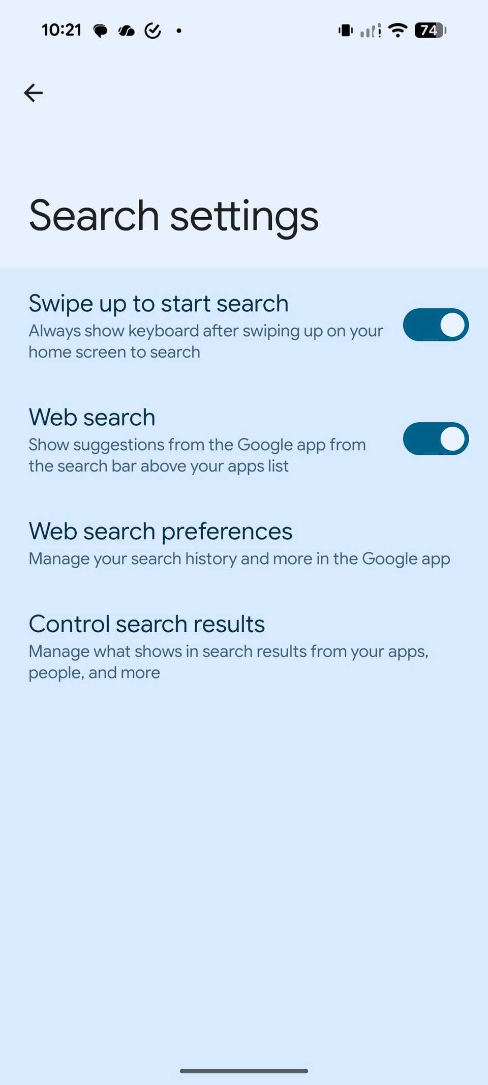enable swipe to search