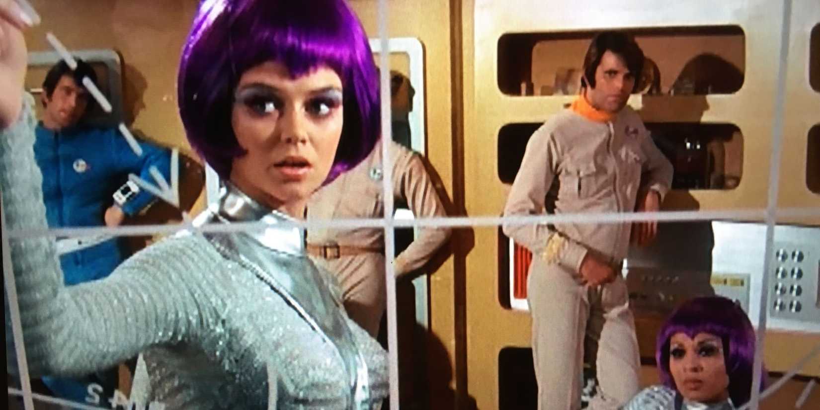 'UFO' British science fiction series from 1970. Actress Gabrielle drake in left f/g.