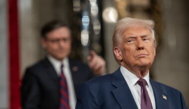 Donald Trump giving a speech to a joint session of Congress.