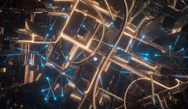 A bunch of lights fly through AI chips.