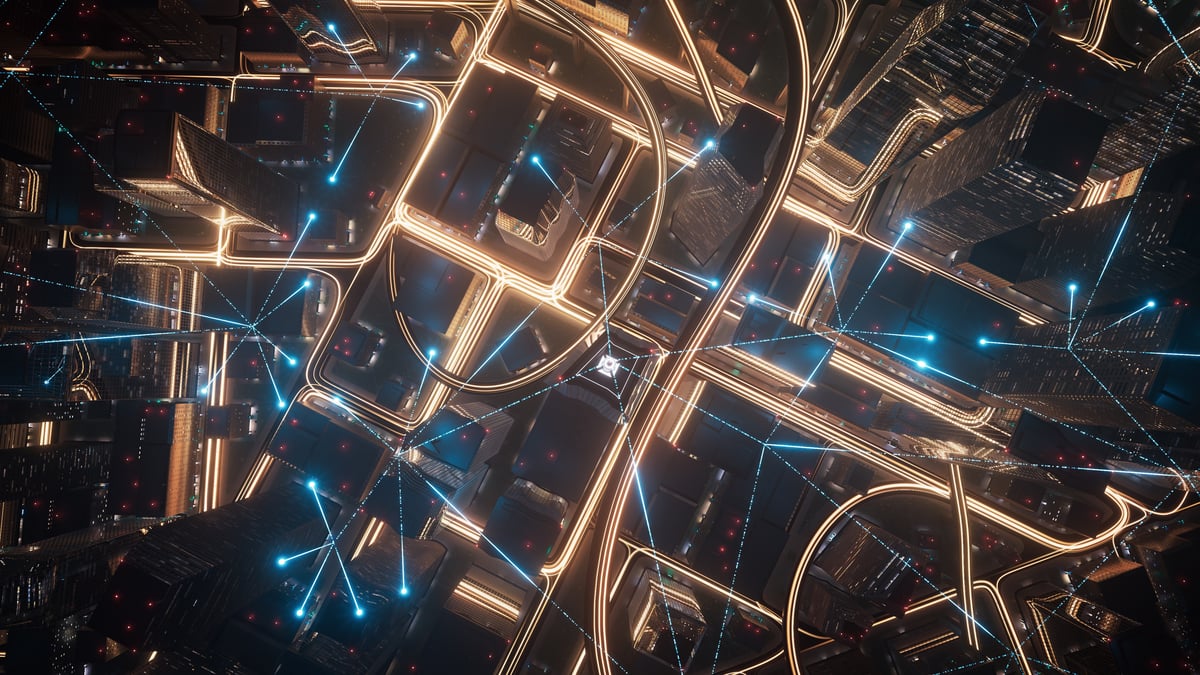 A bunch of lights fly through AI chips.