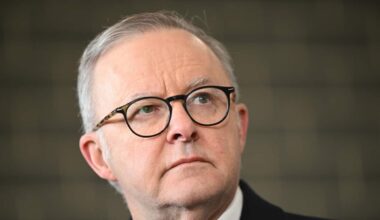 Australian Prime Minister Anthony Albanese speaks to the media during a tour of the Canberra Institute of Technology in Canberra