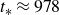 t Subscript asterisk Baseline almost equals 978