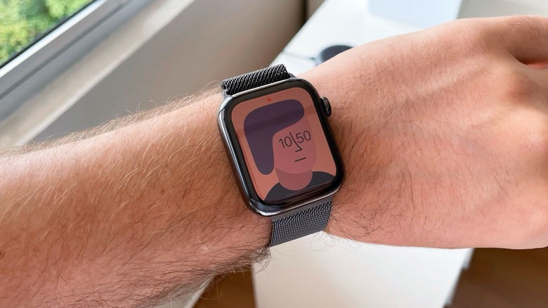 Wrist with an Apple Watch Series 6 on