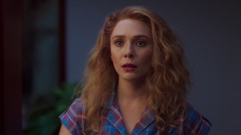 Elizabeth Olsen as Wanda Maximoff looking surprised in WandaVision