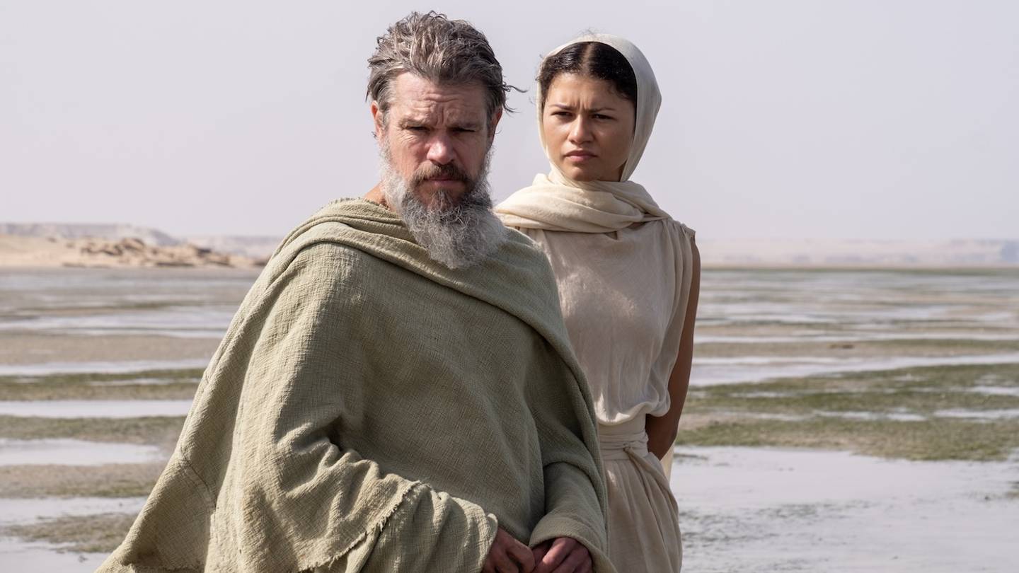 L to R: Matt Damon is Odysseus and Zendaya is Athena in 'The Odyssey.'