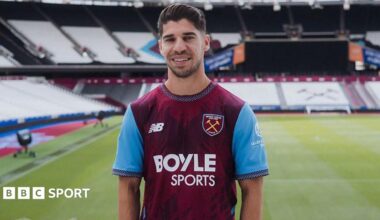 West Ham United unveil new signing Manor Solomon at London Stadium on August 10, 2026 in London, England.