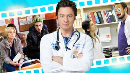 JD from Scrubs is in between stills from Nurse Jackie & Children's Hospital