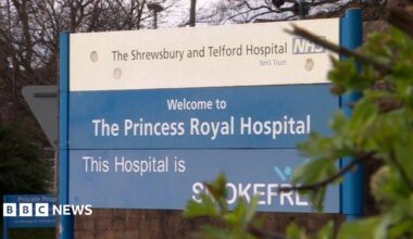 A hospital sign saying the Shrewsbury and telford hospital