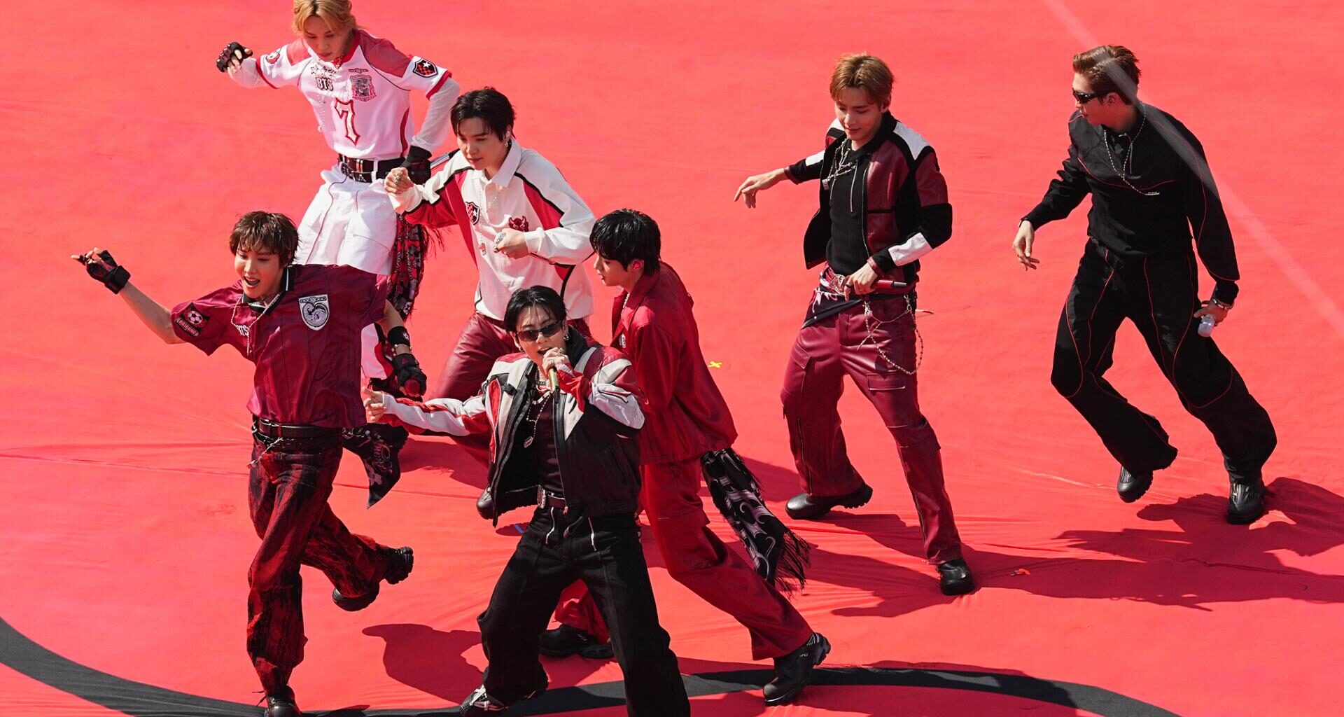 BTS performs during a halftime show for the World Cup final match between Spain and Argentina in East Rutherford, N.J., July 19. AP-Yonhap