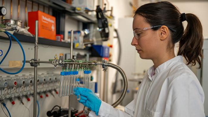 Emma Bavoux analysing samples in the laboratory at MARUM; University of Bremen. Photo: MARUM – Center for Marine Environmental Sciences, University of Bremen; V. Diekamp