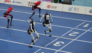 A robot sprinter shatters a 100-meter record again as sparks fly at China’s robot competition