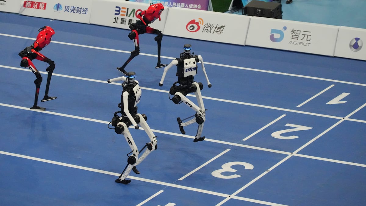 A robot sprinter shatters a 100-meter record again as sparks fly at China’s robot competition