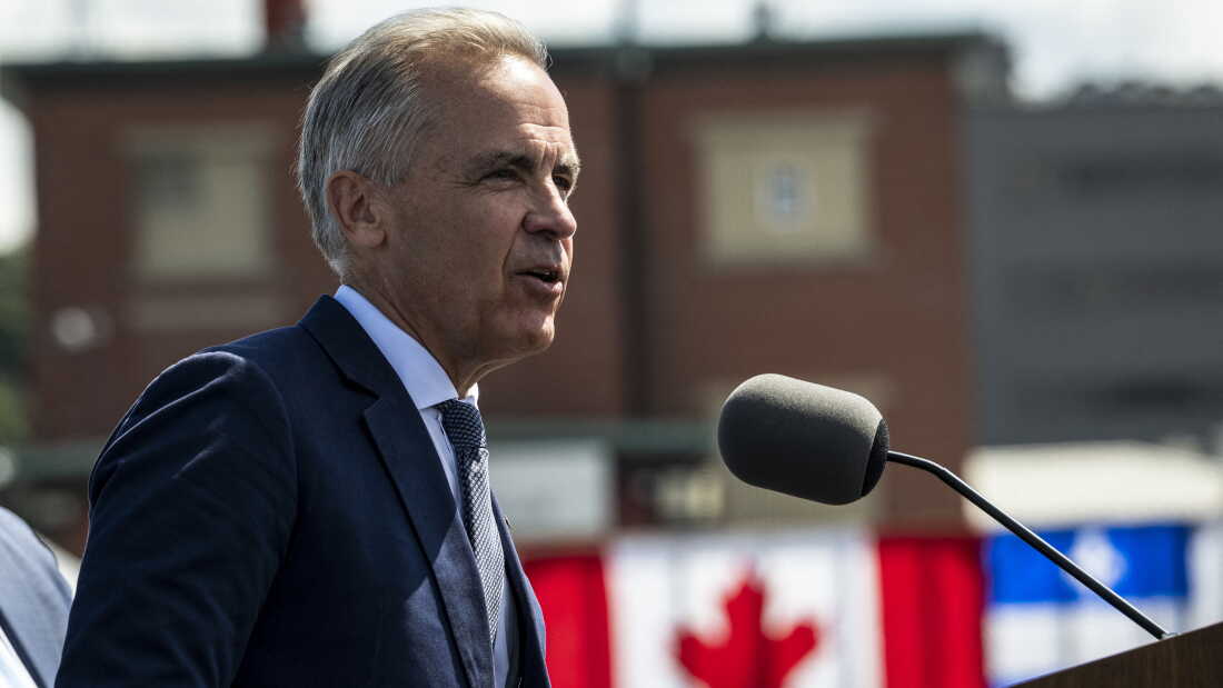 Canadian Prime Minister Mark Carney speaks about the trade dispute with the United States at the Davie Shipyard in Levis, Quebec, Canada.
