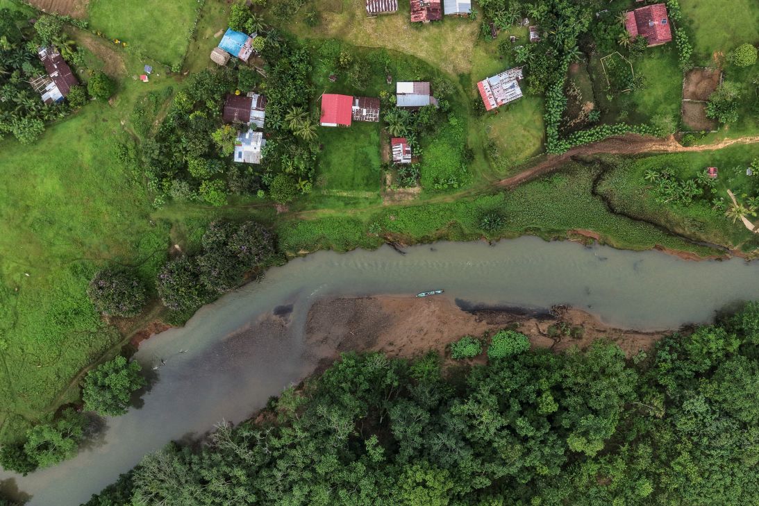 An aerial view the Boca de Uracillo village, an area expected to be flooded as part of the proposed Rio Indio reservoir project to help supply water for Panama Canal, in El Limon, Panama on July 26.