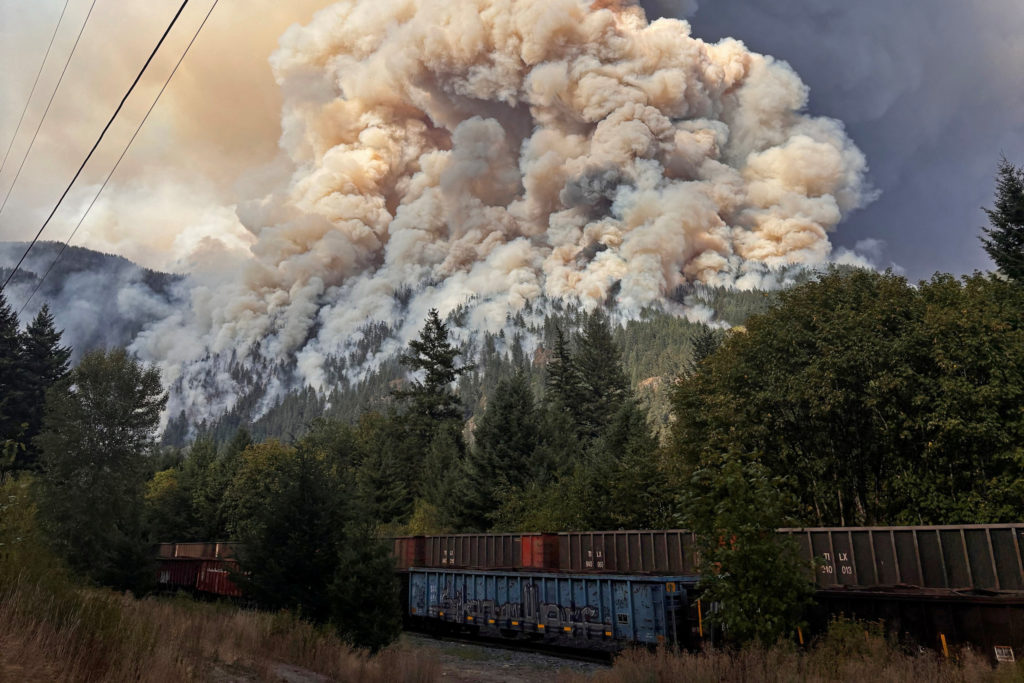 Smoke rises from the Ainslie Creek wildfire near Boston Bar