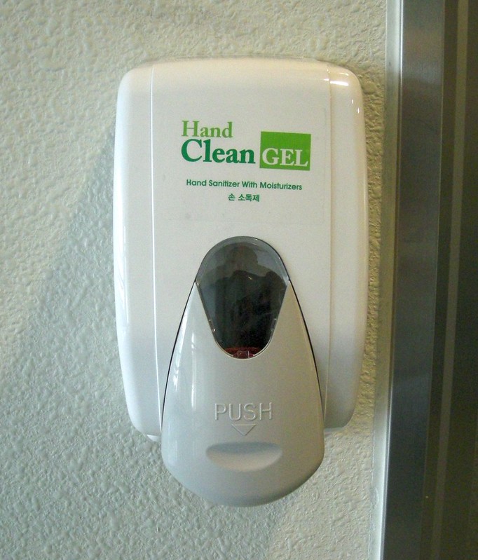 Hand sanitizer dispenser on wall