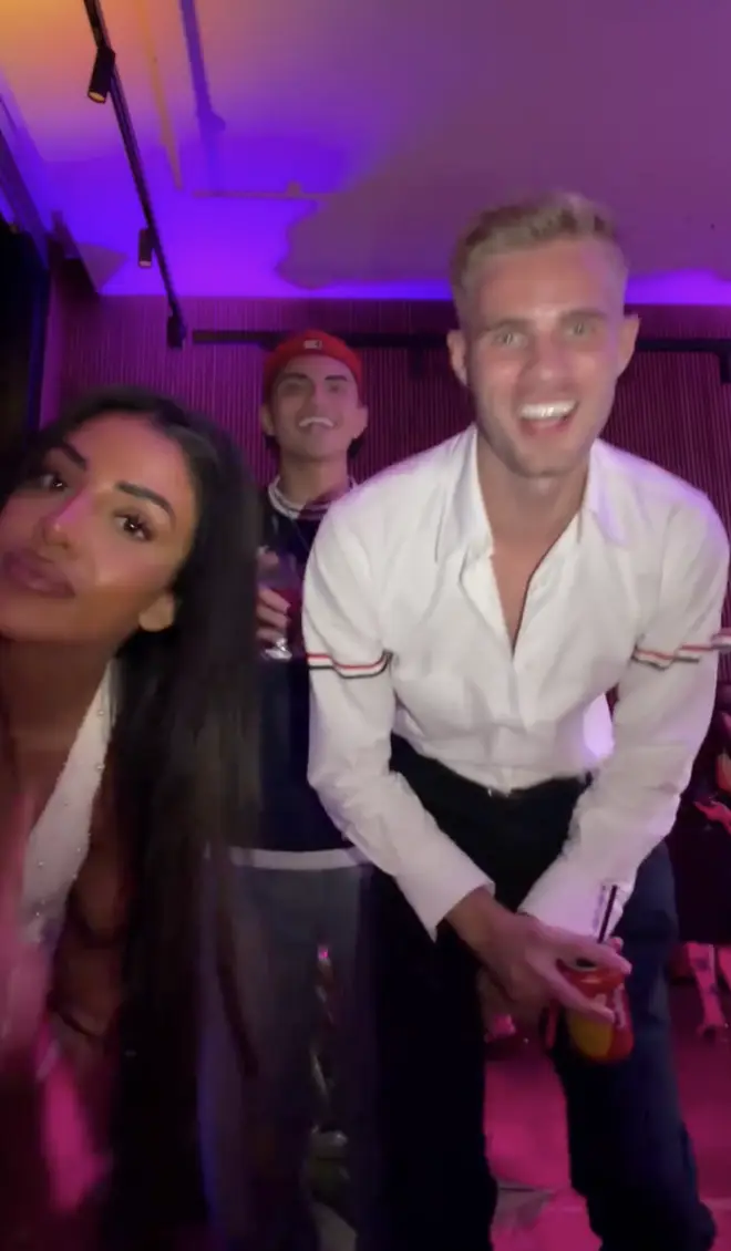 Love Island's Tina Rad, Will Bessant, and Sam Workman pictured dancing.