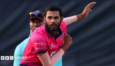 Akhilesh Reddy Bodugum of the Seattle Thunderbolts bowls during the 2022 Minor League Cricket Final between the Atlanta Fire and Seattle Thunderbolts