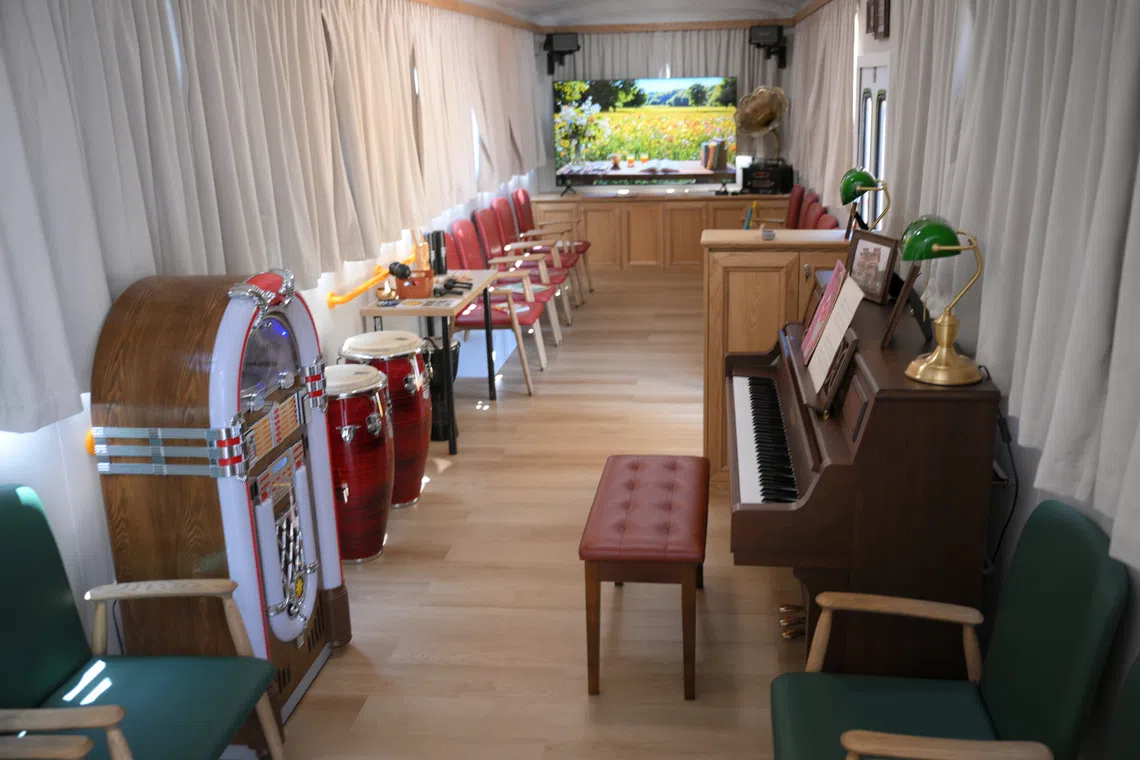 One of 2 buses used at the dementia block at Perennial Living. The bus is equipped with musical instruments.