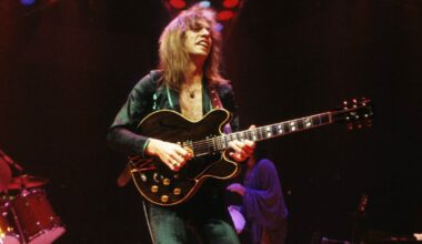 Steve Howe and Yes perform live on stage at Madison Square Garden in New York in June 1979