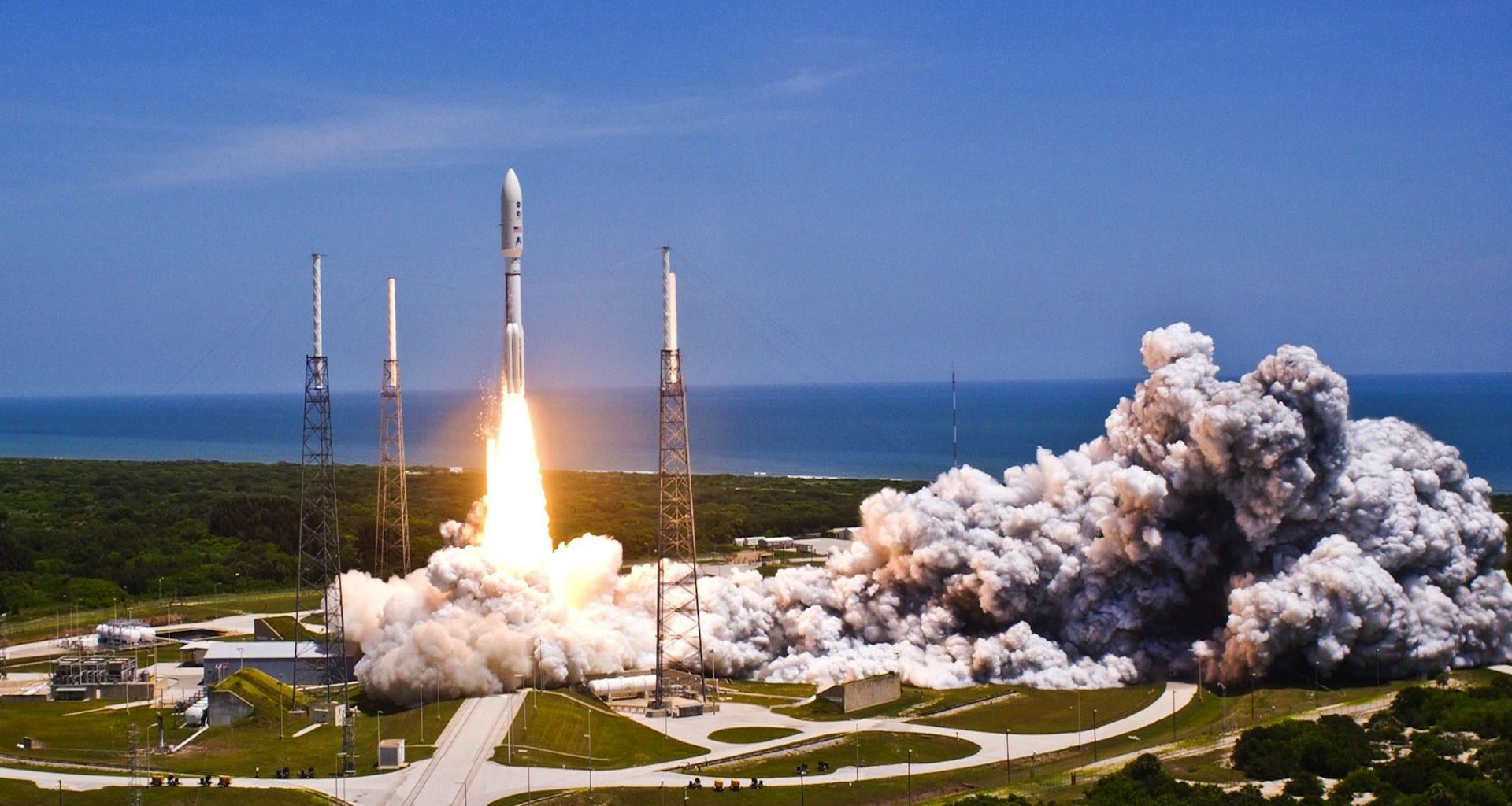 A United Launch Alliance Atlas V rocket blasts off carrying NASA's Juno mission. The launch marks the second of five launches for NASA in 2011.