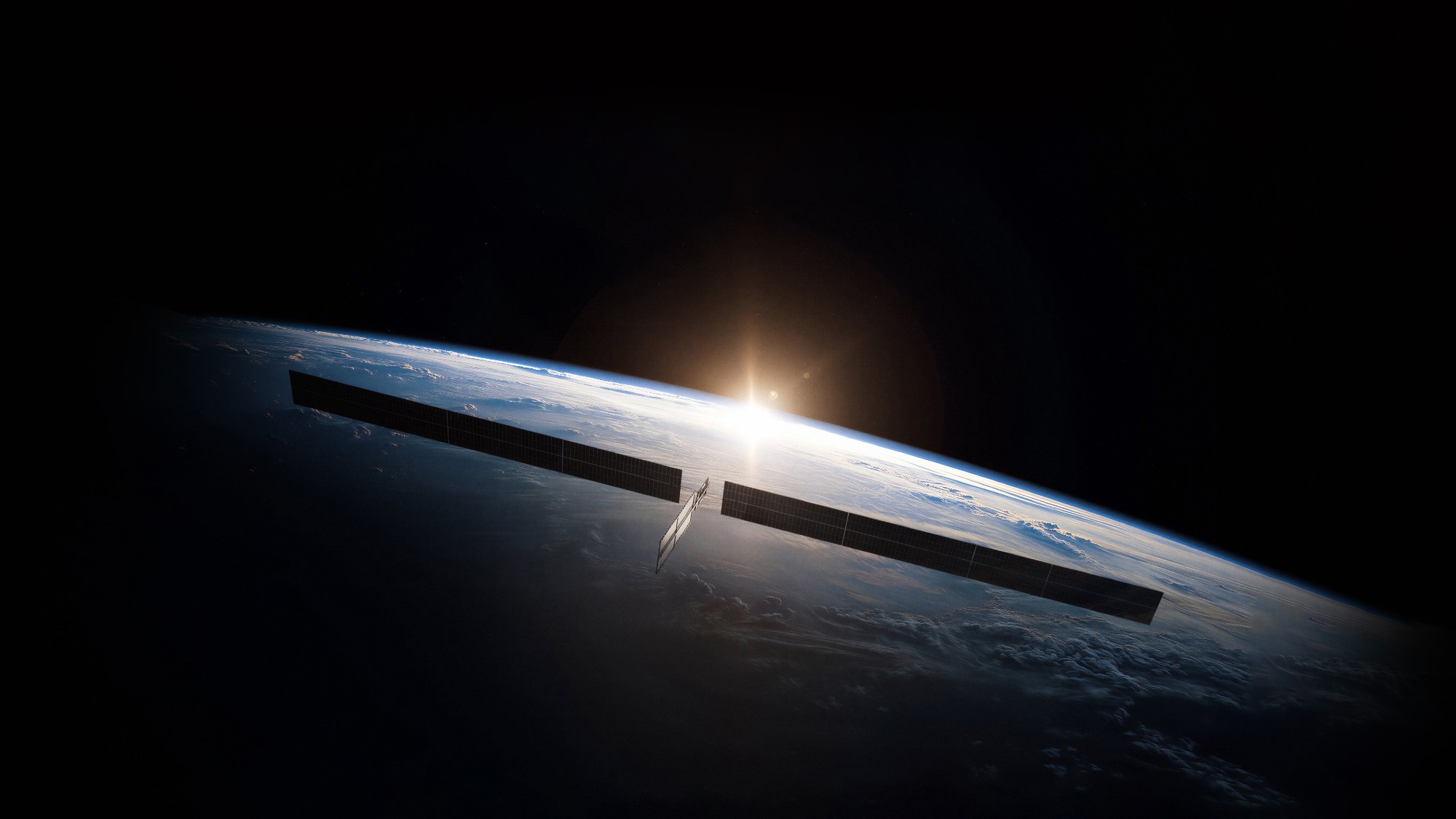 A rendering of one of SpaceX's planned "Starmind" AI satellites in orbit.