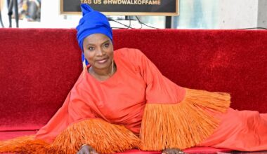 Beninese musician and actor Angélique Kidjo poses next to her newly unveiled star during her Hollywood Walk of Fame star ceremony in the Hollywood neighbourhood of Los Angeles on 18 August 2026.