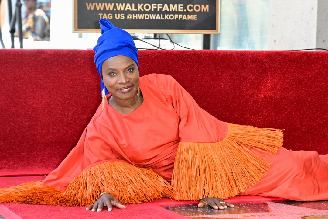 Beninese musician and actor Angélique Kidjo poses next to her newly unveiled star during her Hollywood Walk of Fame star ceremony in the Hollywood neighbourhood of Los Angeles on 18 August 2026.
