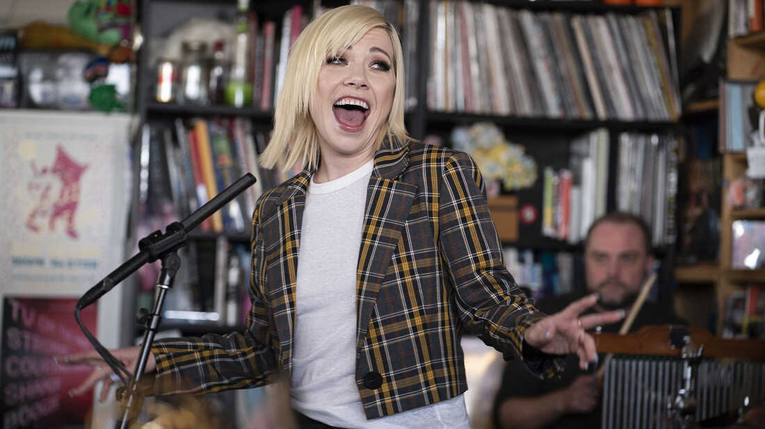 Carly Rae Jepsen performs during Tiny Desk on Nov. 13. (Photo by Mhari Shaw/NPR)