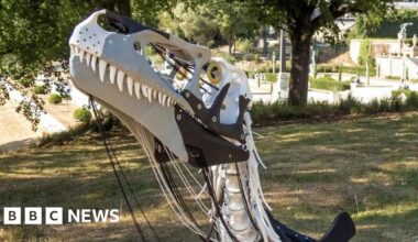 Life-size dinosaur sculptures displayed at palace - BBC