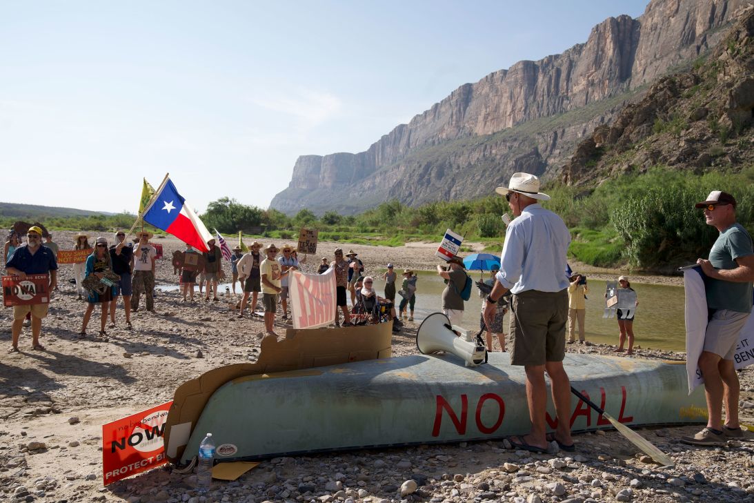 Protesters gather Wednesday near where the first bulldozer was seen inside Big Bend National Park, vowing to keep fighting against construction.