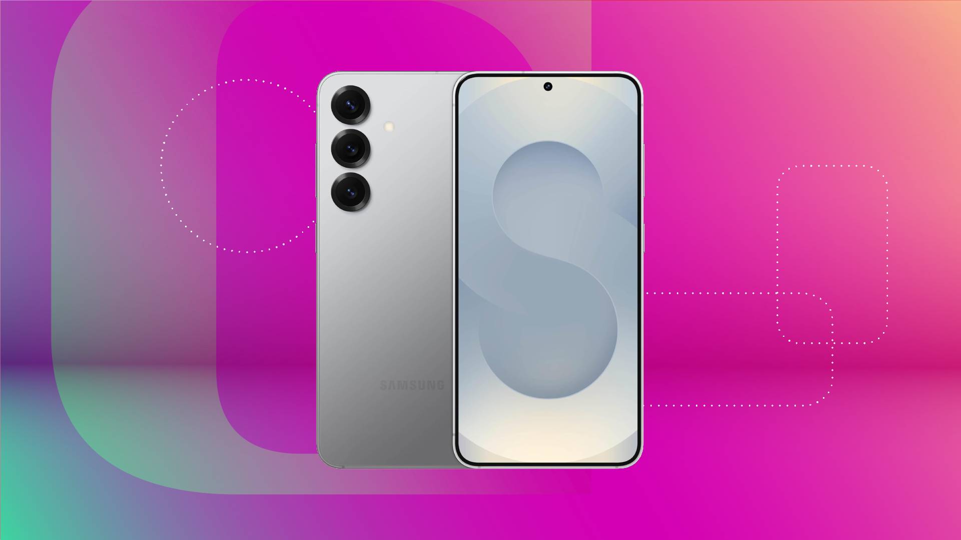 A gray Samsung Galaxy S25 phone against an orange gradient CNET background.