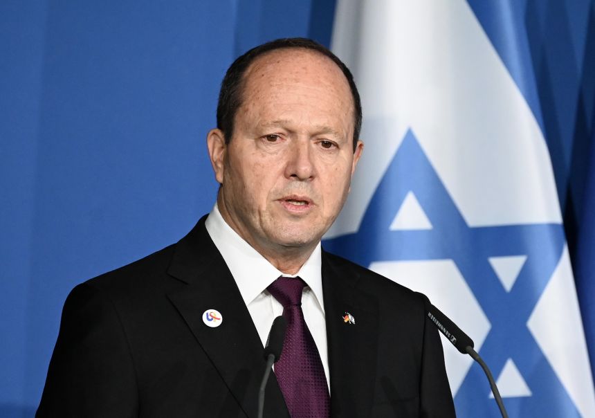 Nir Barkat, Minister of Economy and Industry of the State of Israel, speaks at the German-Israeli Economic Forum in Berlin on January 27.