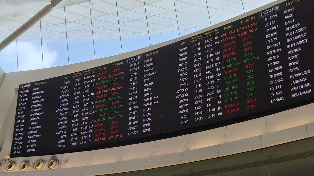Flight schedule at Ben Gurion Airport last Friday עומסים חריגים בנתב"ג, טרמינל 3