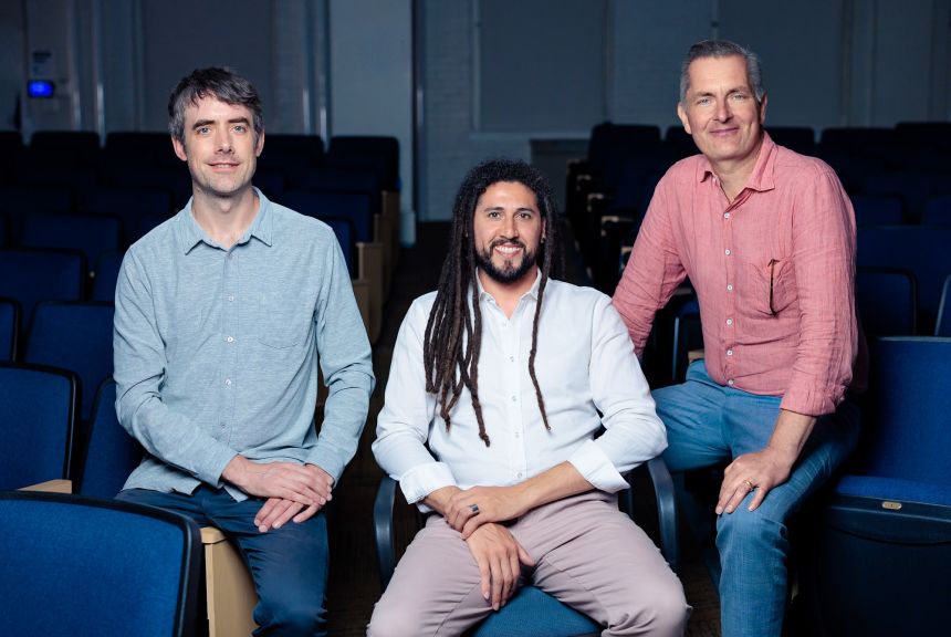 Lead author Collin Cherubim (center), with dissertation advisers and coauthors Robin Wordsworth (left) and David Charbonneau (right), both from Harvard University.