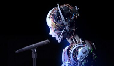 Illustration of a robot singing.