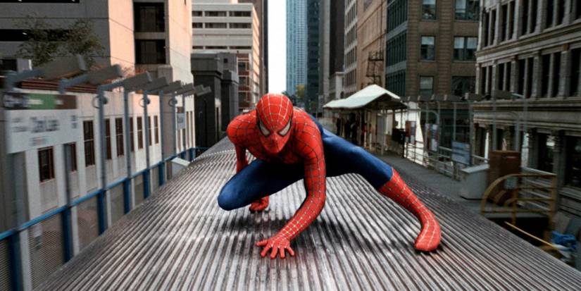Spider-Man on top of a speeding train in Spider-Man 2 (2004)