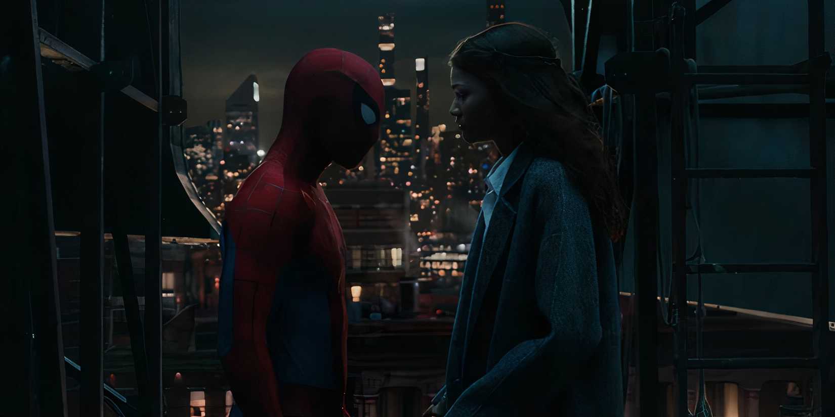 Spider-Man and MJ standing on a rooftop at night in Spider-Man: Brand New Day