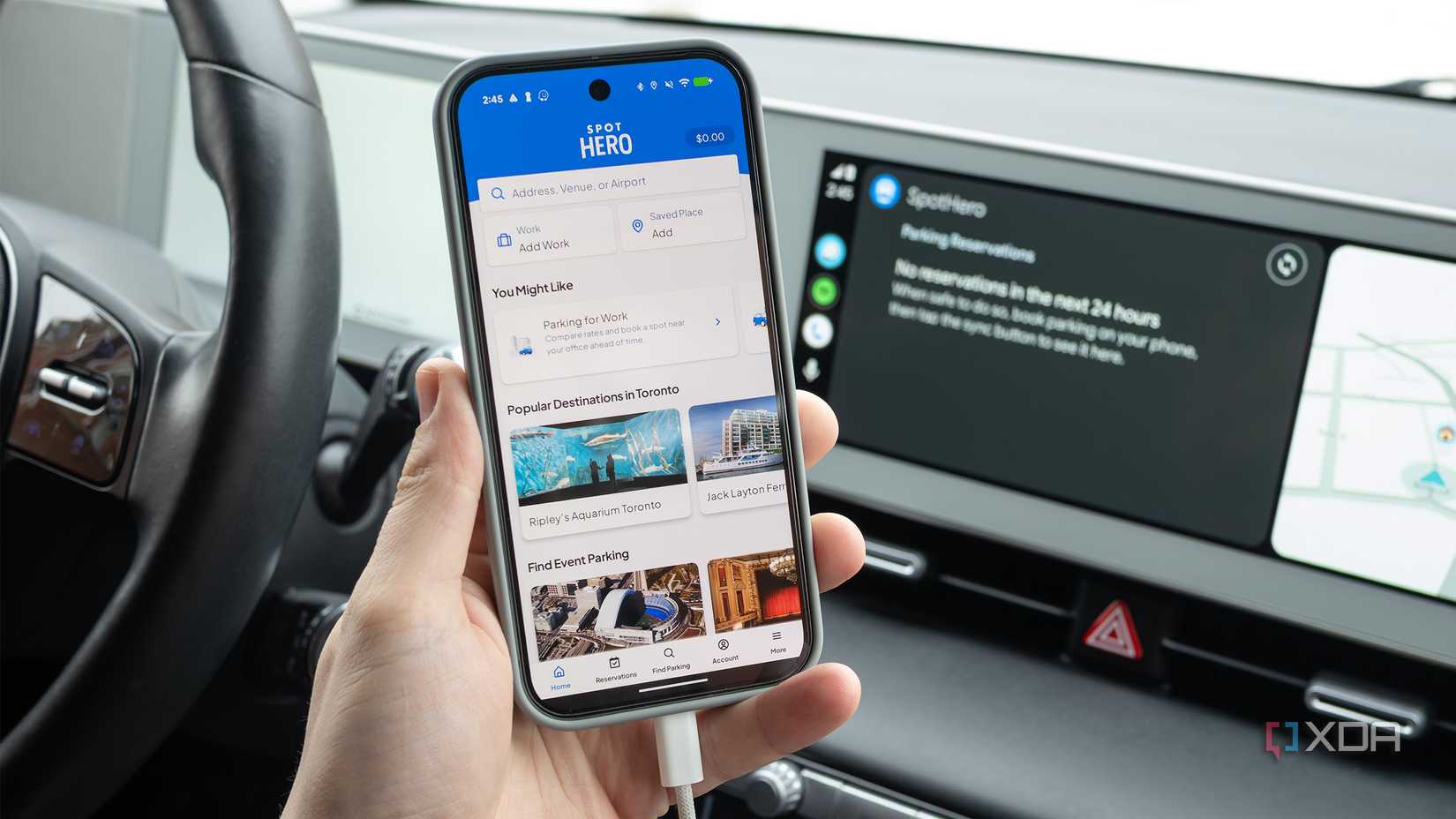SpotHero running on Android Auto 