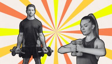 two people doing standing dumbbell exercises