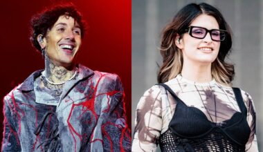 Separate pictures of Oli Sykes of Bring Me The Horizon and Courtney LaPlante of Spiritbox onstage