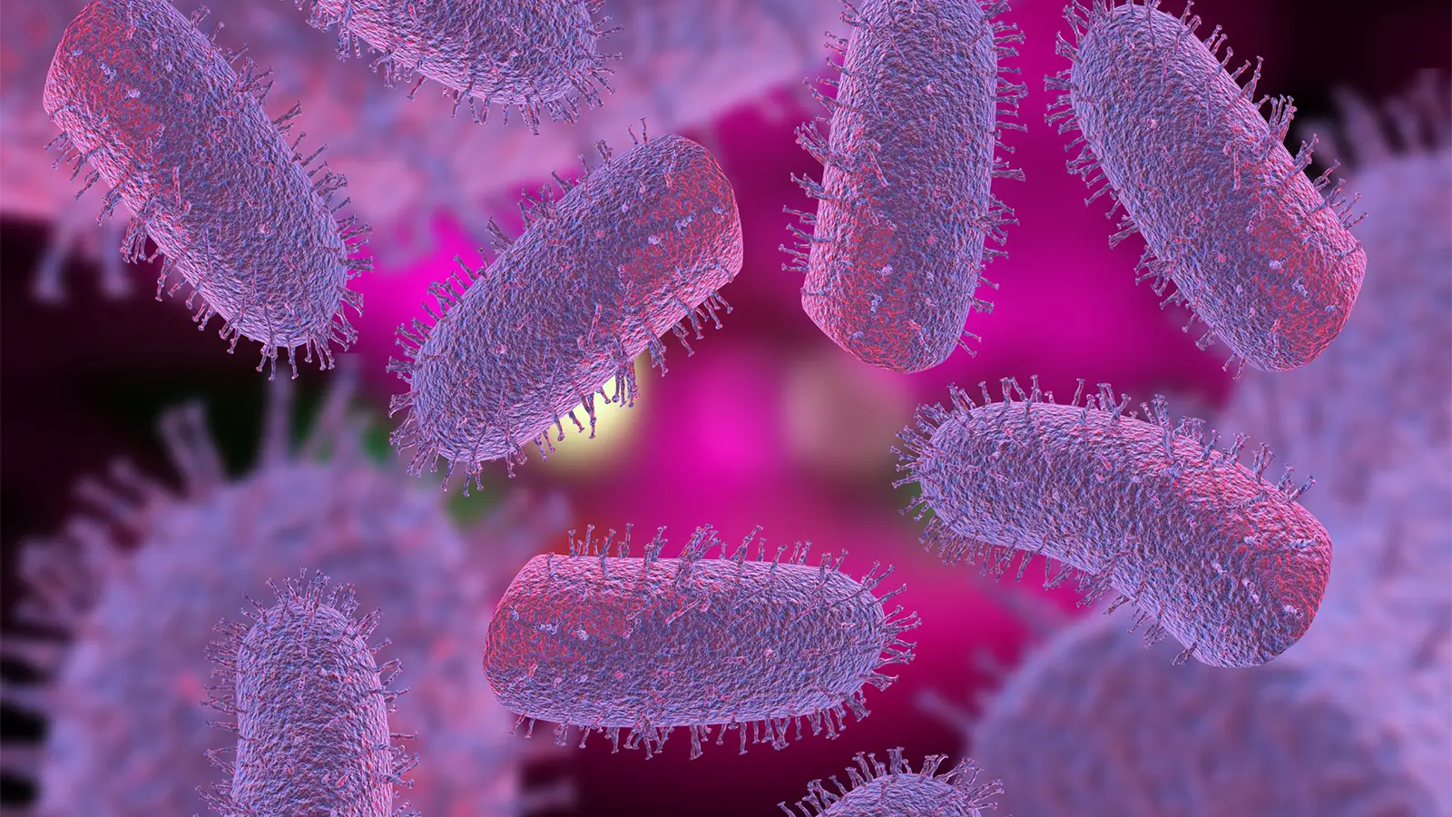 A computer rendering of rabies virus particles.
